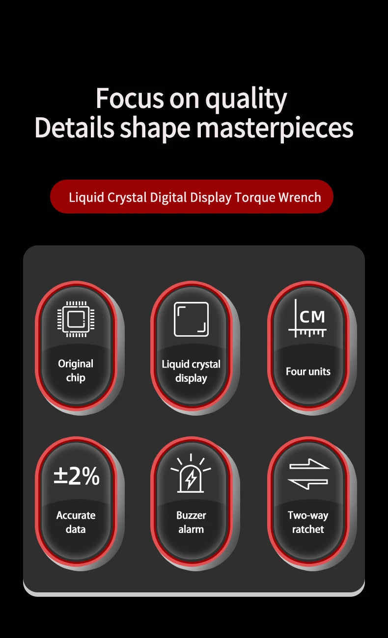 Digital Torque Wrench 0.6-340N.m Adjustable, 2% Accuracy with LED/Buzzer Alert for Car Bike Motorcycle