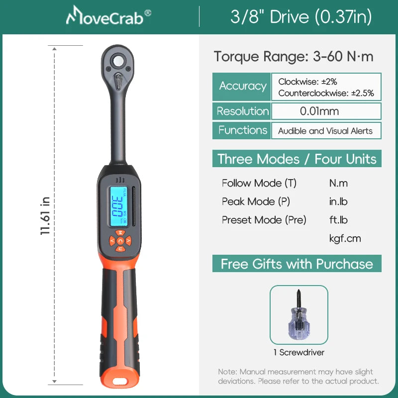 Digital Torque Wrench 0.6-340N.m Adjustable, 2% Accuracy with LED/Buzzer Alert for Car Bike Motorcycle