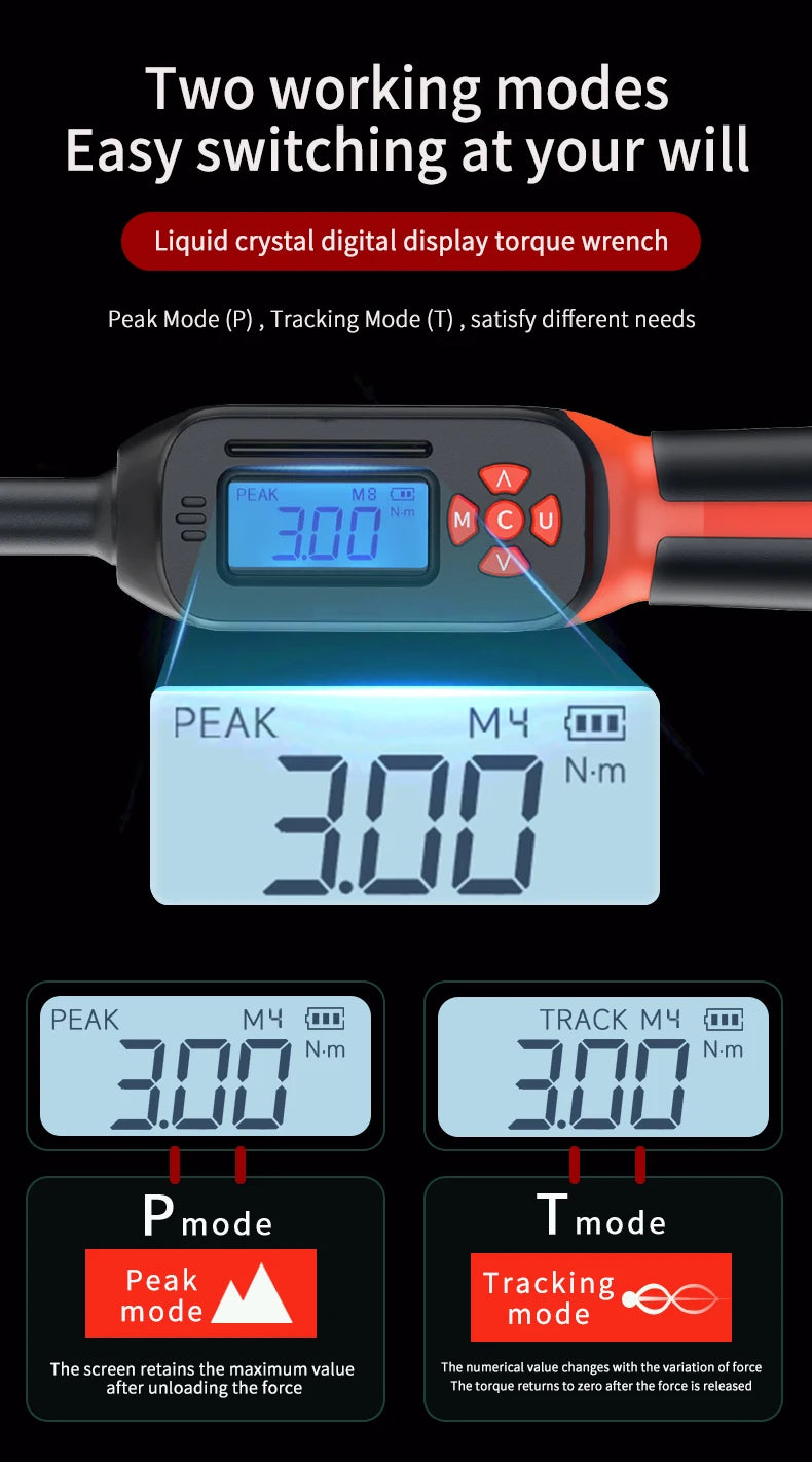 Digital Torque Wrench 0.6-340N.m Adjustable, 2% Accuracy with LED/Buzzer Alert for Car Bike Motorcycle