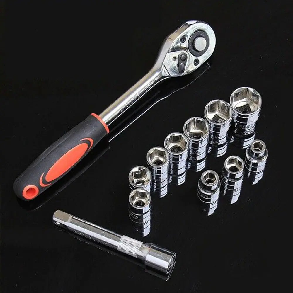 12Pcs Socket Ratchet Wrench Set 1/4" 3/8" 1/2" Bicycle Motorcycle Car Repairing Multi-function Wrench Socket Tool