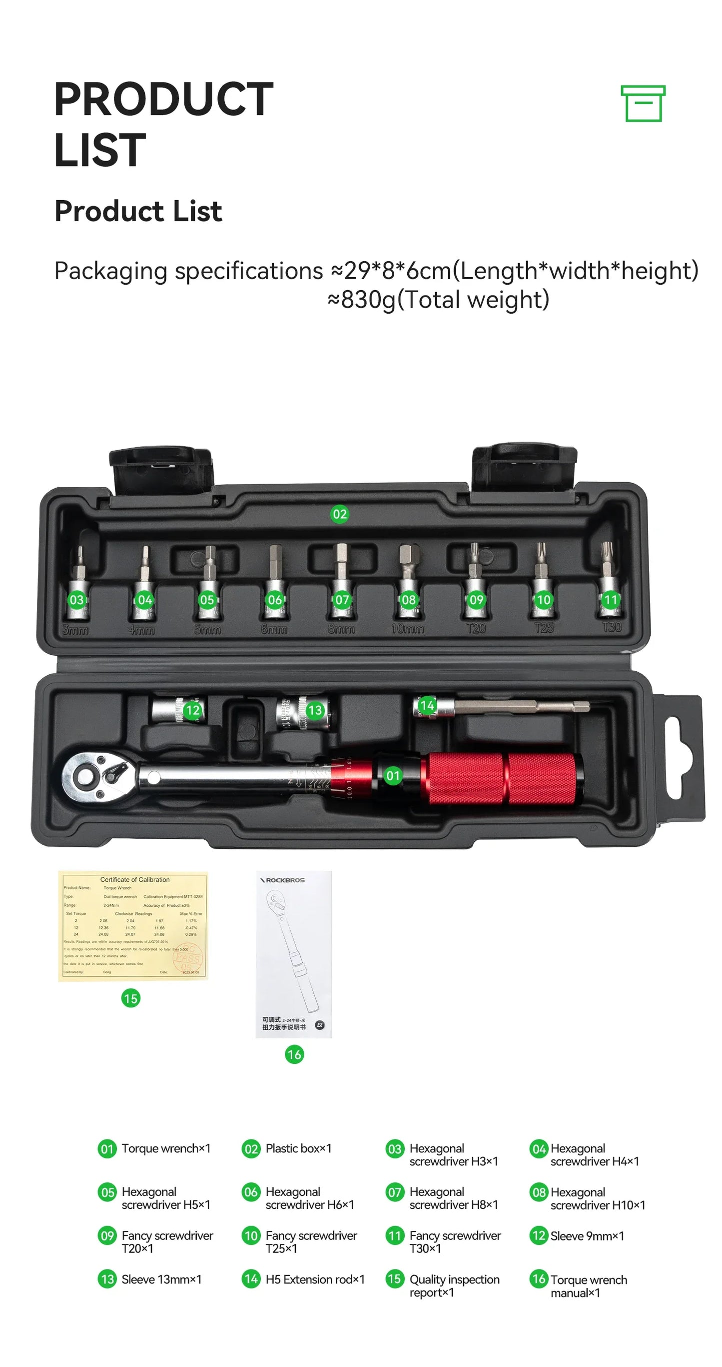 ROCKBROS High Precision Torque Preset Wrenches 2-24 Nm Torque Adjustable 72 Tooth Ratchet Quick Release Torque Wrenches