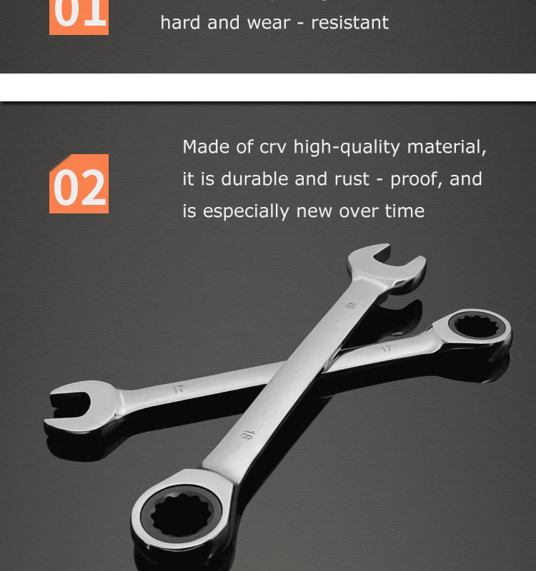Dual-head Ratchet Wrenches - Chrome Plated Vanadium Steel, 6-32mm Combination Spanners for Car Repair and Hardware Tasks
