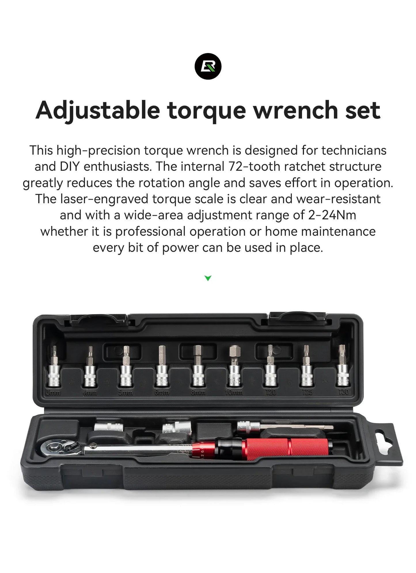 ROCKBROS High Precision Torque Preset Wrenches 2-24 Nm Torque Adjustable 72 Tooth Ratchet Quick Release Torque Wrenches