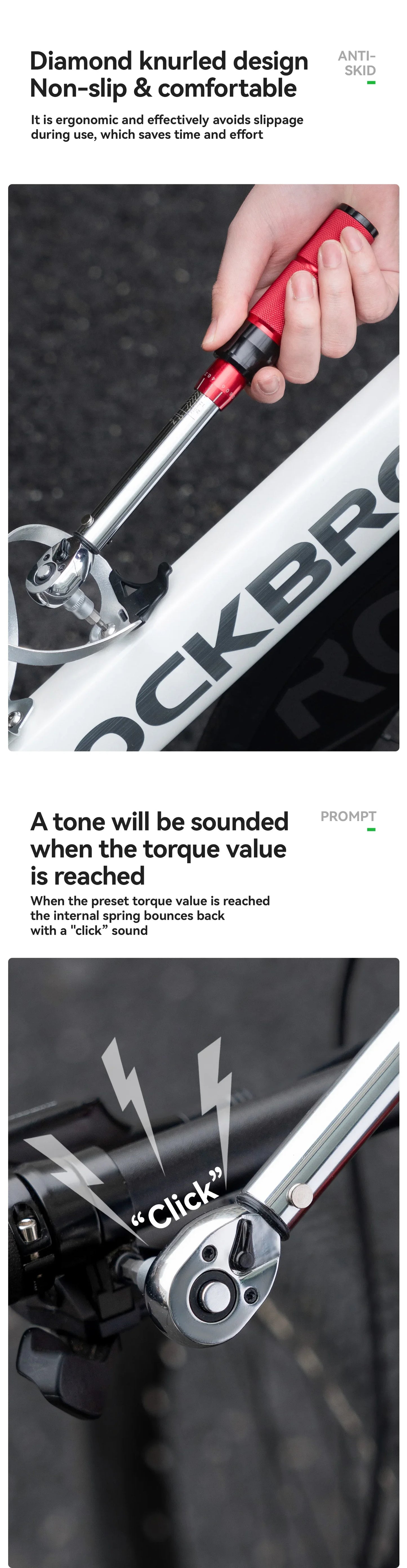 ROCKBROS High Precision Torque Preset Wrenches 2-24 Nm Torque Adjustable 72 Tooth Ratchet Quick Release Torque Wrenches