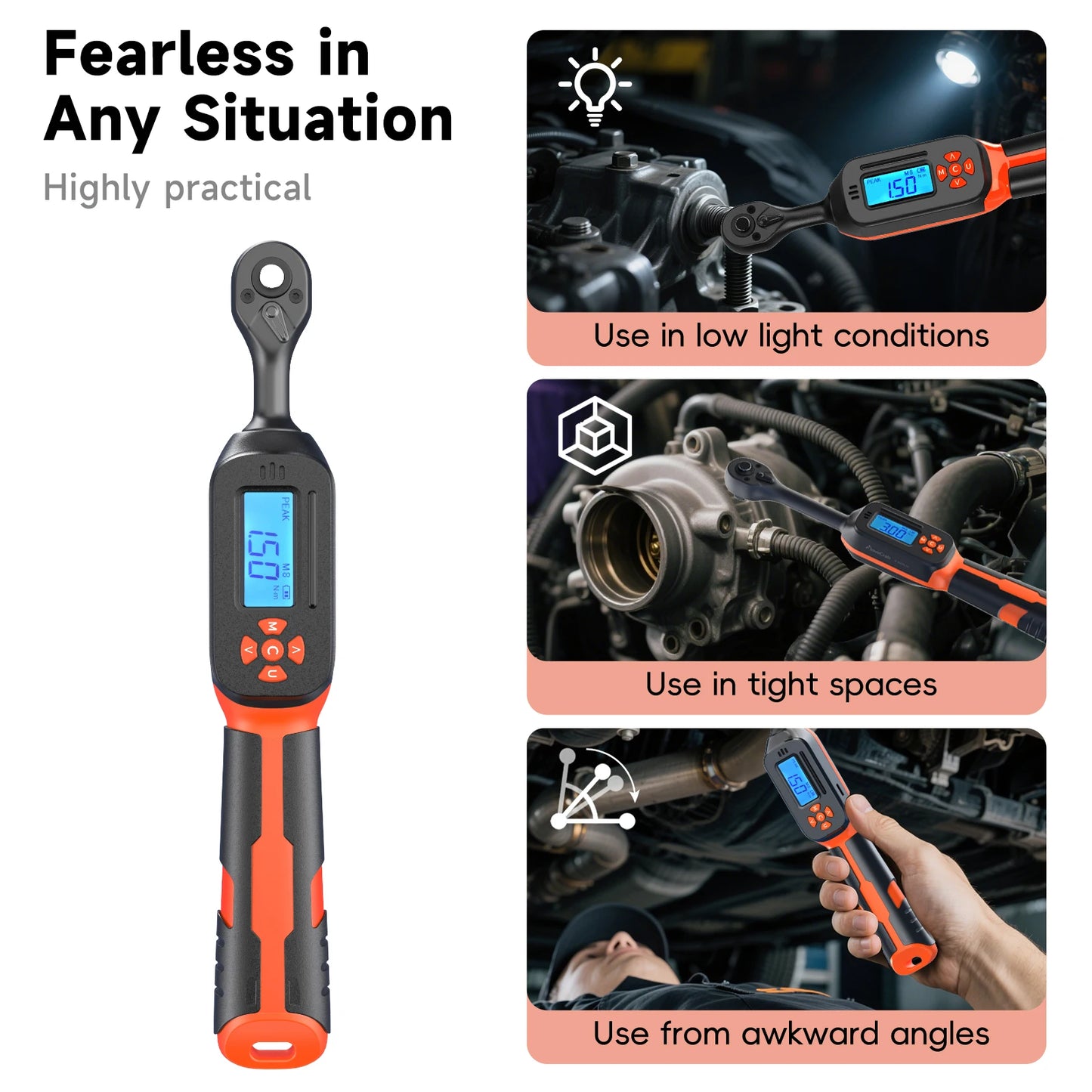 Digital Torque Wrench 0.6-340N.m Adjustable, 2% Accuracy with LED/Buzzer Alert for Car Bike Motorcycle