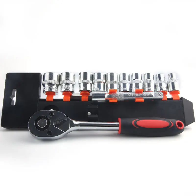 LIDIAO Handle Wrench Set 12pcs Socket Ratchet 1/2 Spanner Kit with Extension Rod and 10 Common Sockets Car Repair Hand Tools