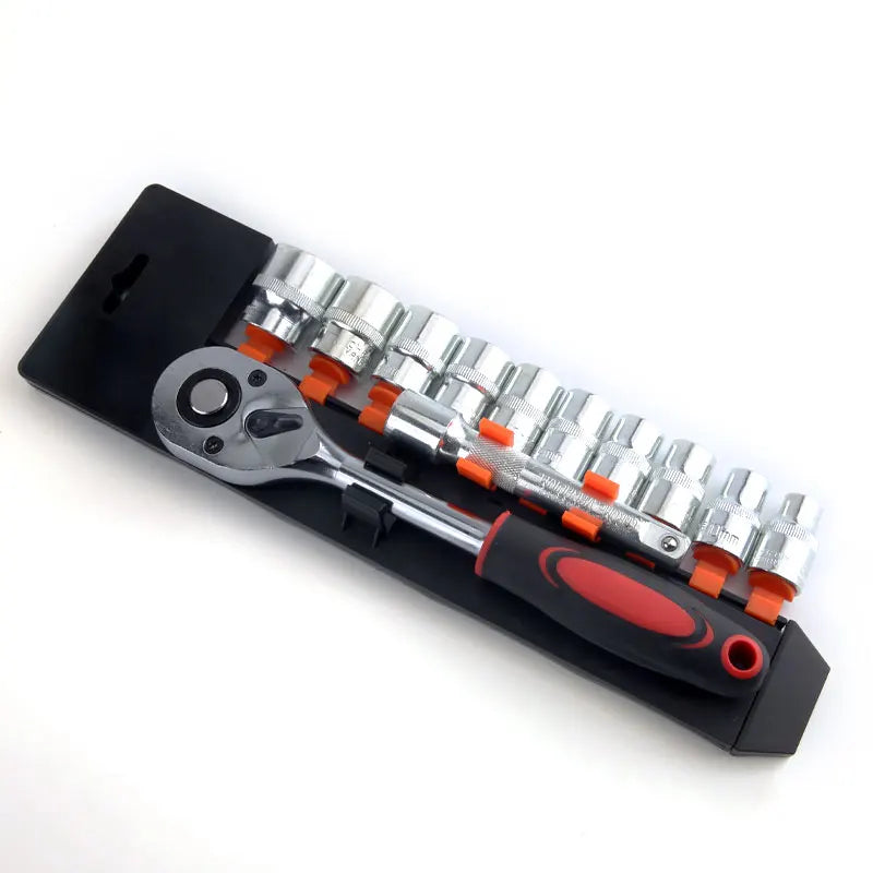 LIDIAO Handle Wrench Set 12pcs Socket Ratchet 1/2 Spanner Kit with Extension Rod and 10 Common Sockets Car Repair Hand Tools