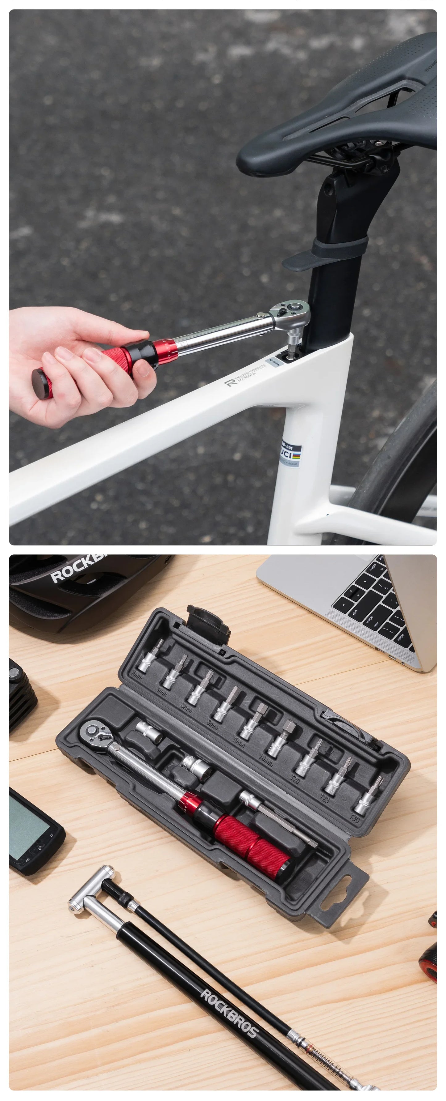 ROCKBROS High Precision Torque Preset Wrenches 2-24 Nm Torque Adjustable 72 Tooth Ratchet Quick Release Torque Wrenches