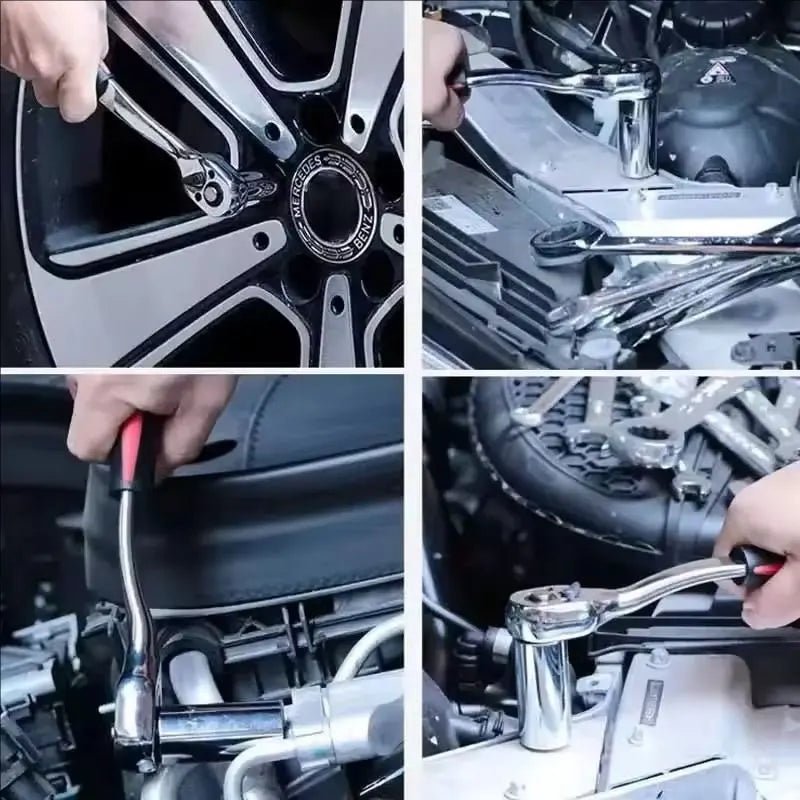 LIDIAO Handle Wrench Set 12pcs Socket Ratchet 1/2 Spanner Kit with Extension Rod and 10 Common Sockets Car Repair Hand Tools