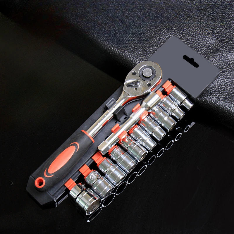 12Pcs Socket Ratchet Wrench Set 1/4" 3/8" 1/2" Bicycle Motorcycle Car Repairing Multi-function Wrench Socket Tool