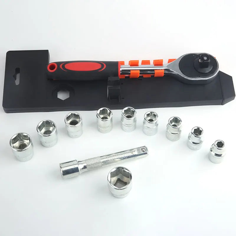 LIDIAO Handle Wrench Set 12pcs Socket Ratchet 1/2 Spanner Kit with Extension Rod and 10 Common Sockets Car Repair Hand Tools