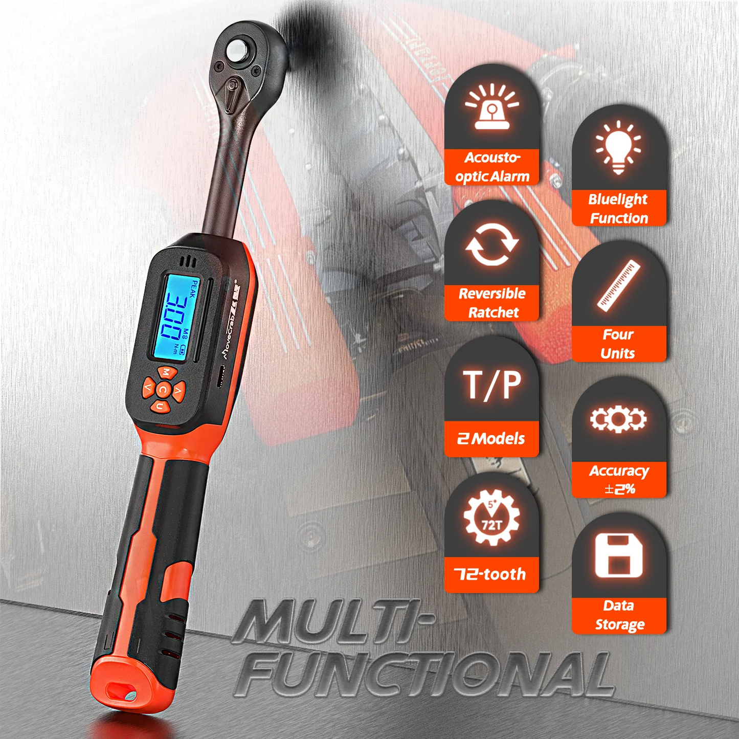 Digital Torque Wrench 0.6-340N.m Adjustable, 2% Accuracy with LED/Buzzer Alert for Car Bike Motorcycle