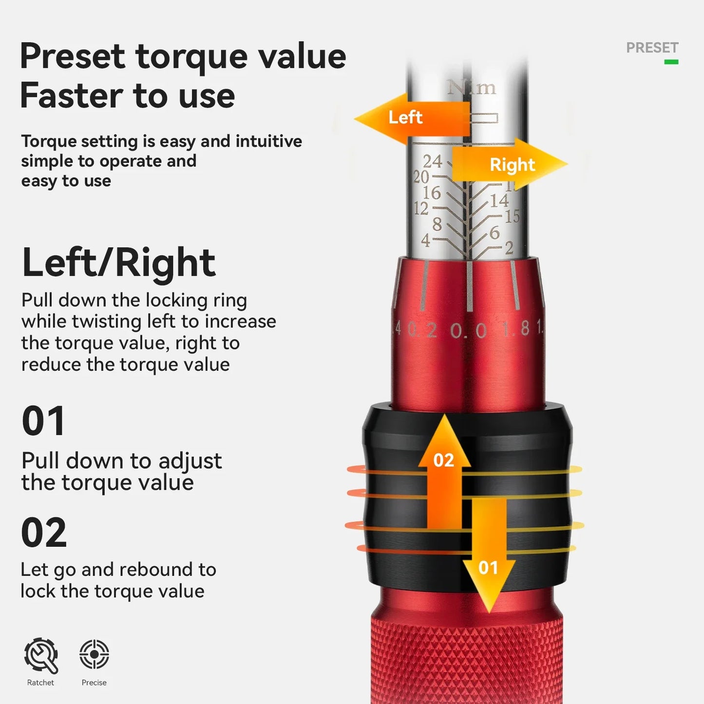 ROCKBROS High Precision Torque Preset Wrenches 2-24 Nm Torque Adjustable 72 Tooth Ratchet Quick Release Torque Wrenches