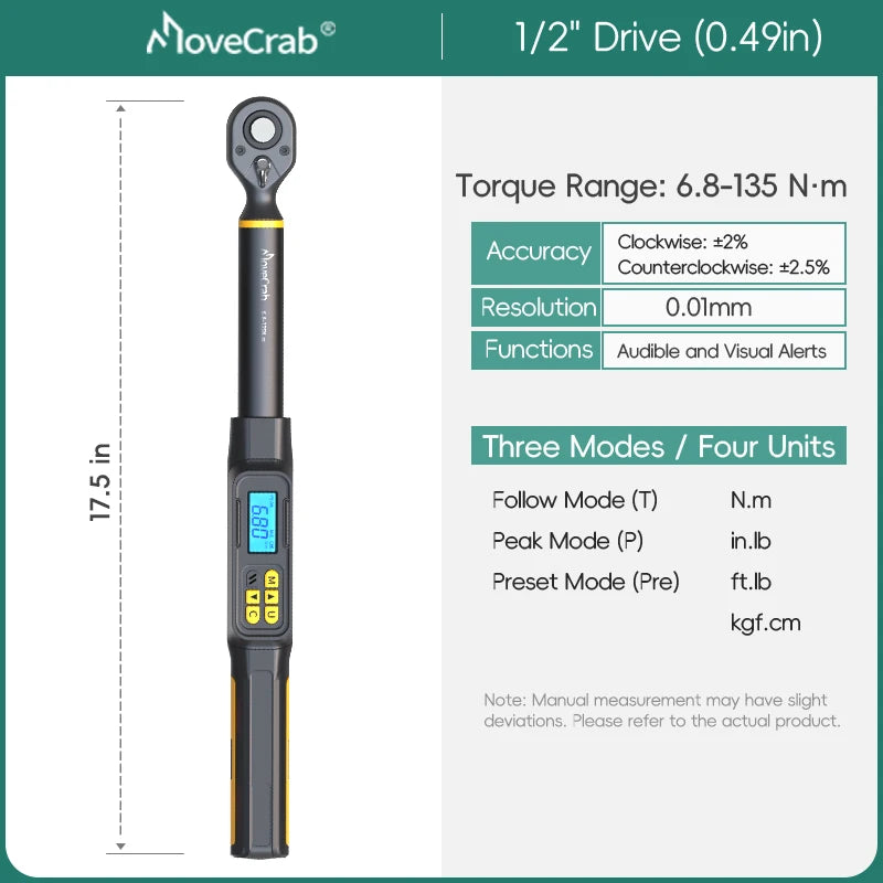 Digital Torque Wrench 0.6-340N.m Adjustable, 2% Accuracy with LED/Buzzer Alert for Car Bike Motorcycle